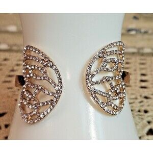 Beautiful Gold Tone & Rhinestone Hinged Cuff Bracelet Butterfly Wings